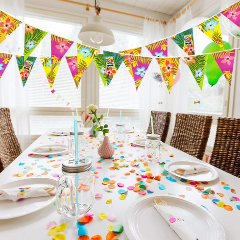 FEPITO 2 Pack Hawaiian Bunting Banners Luau Tropical Bunting 6 Meters for Summer Luau Tiki Beach Party Decorations...