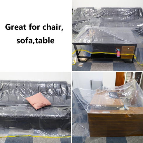 HERSENT 146"/12ft Plastic Sofa Couch Cover,Plastic Covers for Furniture,Waterproof Couch Cover for Sectional Sofa LShape,Extra Large Bed Couch Cha...