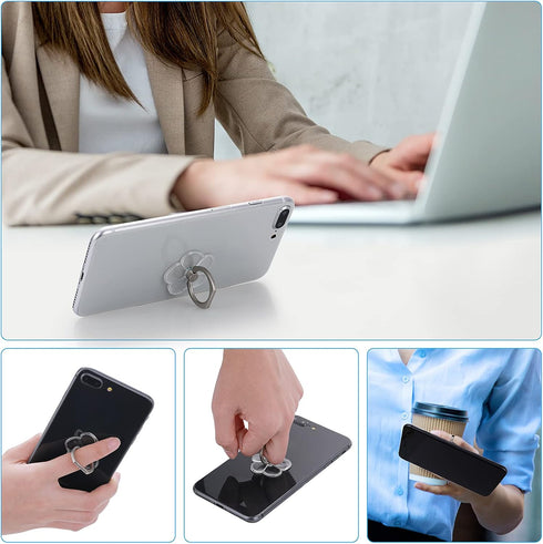 Cell Phone Ring Stands, 2 Pcs 180/360 Degree Rotation Finger Kickstand Transparent Phone Ring Holders with Diamond Glitter Finger Mount with Grip ...