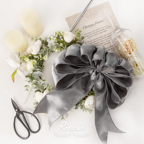 Ribbli Silver Satin Wired Ribbon 2.5 Inch Silver Christmas Ribbon for Gift Wrapping Wreaths Garland Tree Decoration Crafts Home Decor-Continous 20...