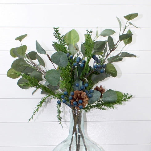 AuldHome Design Blue Berry Greenery Picks (Set of 3, 16-Inch); Juniper Tree Floral Picks for Christmas and Seasonal Decor...