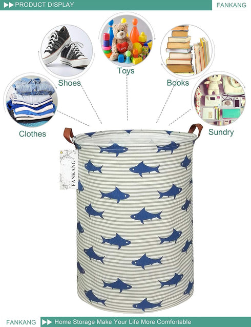FANKANG Storage Basket, Nursery Hamper Canvas Laundry Basket Foldable with Waterproof PE Coating Large Storage Baskets for Kids Boys and Girls, Of...