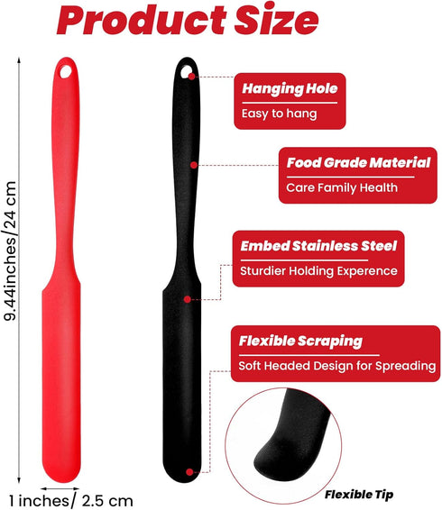 Sibba 2 Pcs Jar Spatula Silicone Scraper Long Handle Spreader Small Scraper Portable Scrubber Red Black Applicator Blender Spoon Cooking Utensils ...