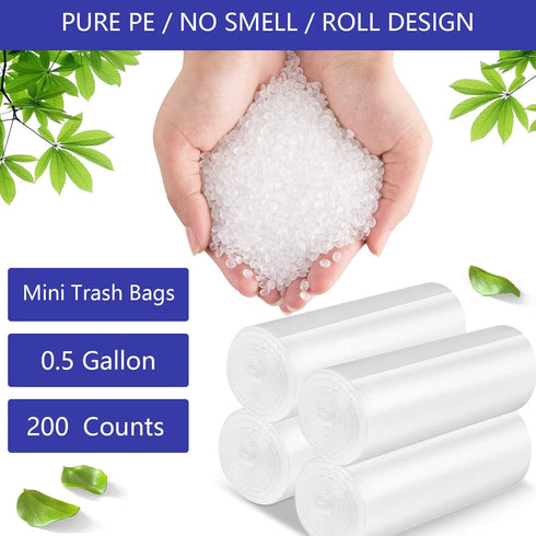 0.5 Gallon Mini Trash Bags Small Garbage Bags, 11.8 x 11.8 Inches, Fit 2 Liter Mini Trash Can, 4 Rolls, 200 Count, Clear...