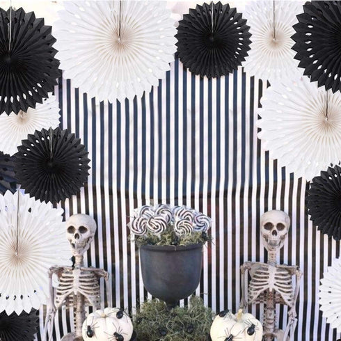 Cheerland Black White Party Decorations Hanging Paper Fans Garland Kit Wedding Halloween Birthday Baby Shower Casino Gothic Decor Spooky Haunted H...
