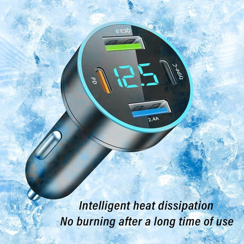 Car Charger,4-in-1 Super Fast Car Charger Adapter with Voltmeter & Blue LED,Universal PD+QC3.0+USB C Ports Car Cigarette Lighter USB Charger Compa...
