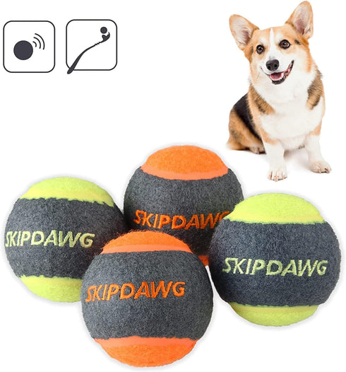 SKIPDAWG Squeaky Dog Tennis Balls, 4 Packs 2.5'' Fetching Tennis Ball Dog Toys, Interactive Dog Toys for Small/Medium Dogs Training, Non Toxic Mat...