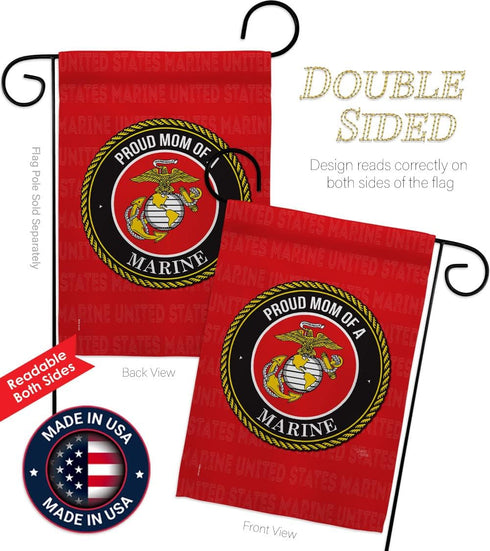 Breeze Decor Proud Mom Garden Flag Armed Forces Marine Corps USMC Semper Fi United State American Military Veteran Retire Official House Banner Sm...