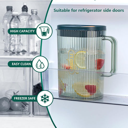 68oz/0.52 Gallons/2.0 Litre Plastic Pitcher with Lid,Clear Hot/Cold Eco-Friendly Carafes, Fridge Water Pitcher Jug for Hot/Cold Lemonade Juice Bev...