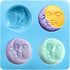 Hedume 3 Pack Sun & Moon Silicone Soap Molds, 4 Cavity Sun & Moon Face Soap Molds, Crescent Moon Face Silicone Soap Mold for Handmade Bath Bombs, ...