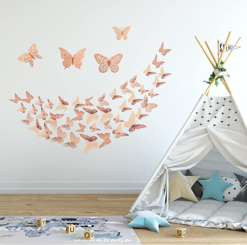 3D Gold Butterfly Wall Decor 3 Sizes 4 Styles Butterfly Party Decorations Cake Decorations Removable Stickers Wall Decor Room Mural Metallic Kids ...