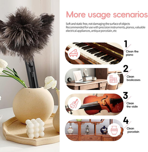 Retractable Feather Duster-Genuine Ostrich Feathers,Anti-Static,Reusable Eco-Friendly Handheld Cleaning for Keyboard,Home,Car,Office(10 to 15 Inch...