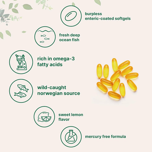 Omega 3 Fish Oil DHA Supplements 1000mg with EPA 500mg, 200 Softgels – Lemon Flavored, Burpless (Enteric Coated) | Deep Sea Fresh Fish, Wild Caugh...
