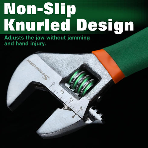 SPEEDWOX 6 Inch Adjustable Wrench Short Handle Adjustable Wrench Adjustable Black Oxide Wrench Wide Jaw Black Oxide Wrench with Laser-Etched Sae S...