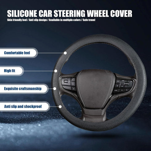 1 PC Car D Shape Round Steering Wheel Cover, Universal 15In Silicone Steering Wheel Cover, Non-Slip Breathable Steering Wheel Protector, Unisex Ca...