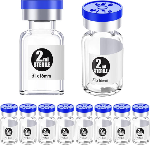 Ks-Tek Sterile Empty Vials with Self Healing Injection Port,with Aluminum Plastic Cap,Sterile Package (2ml Clear,10)...