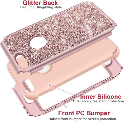 Hython Designed for iPhone 8 Plus, iPhone 7 Plus Case, Heavy Duty Defender Protective Bling Glitter Sparkle Hard Shell Hybrid Shockproof Rubber Bu...