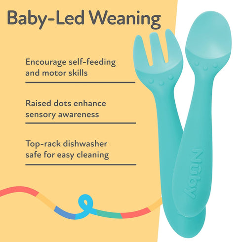Nuby Silicone Easy Grip Fork & Spoon Set, 12+m in Aqua...