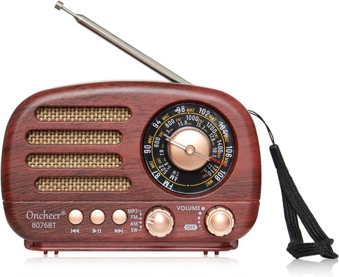 Portable Vintage Radio Retro Bluetooth Speaker, FM/AM/SW Old Fashion Classic Style, Adjustable Antenna, Rechargeable Battery Powered & USB Chargin...