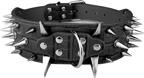New Spiked Dog Collar Protecting The Dog's Neck from Bitting Spiked Studded Dog Collar for Dogs 2" Width Pet Collar Black Large Fit for Neck Girth...