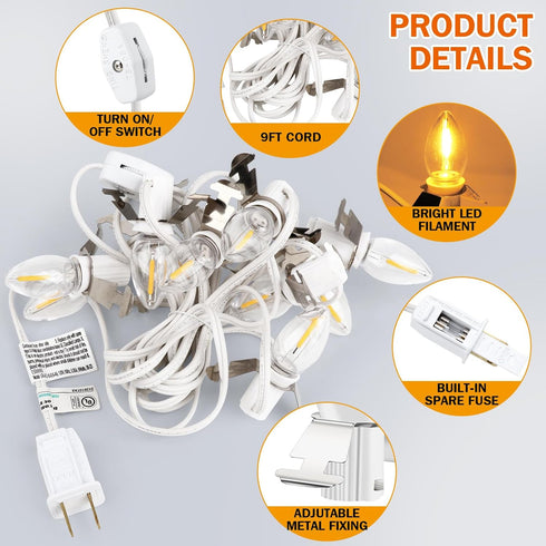 Christmas Village Lights with 10 LED Warm-White Bulb,Decoration for Christmas Village Houses,C7 Christmas Village Light Cord...