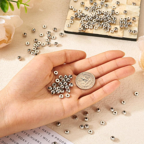 Fashewelry 200pcs 304 Stainless Steel Round Beads Flat Round Spacer Beads 6mm Metal Loose Beads for DIY Beading Bracelet Necklace Jewelry Making H...
