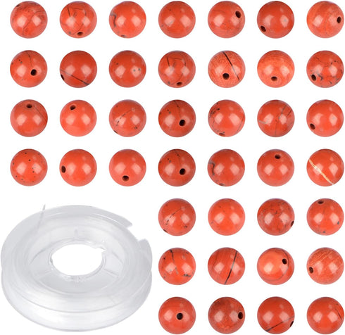 6mm 200pcs Natural Stone Beads Red Jasper Round Genuine Stone Beading Loose Gemstone Hole Size 1mm DIY Charm Smooth Beads for Bracelet Necklace Ea...