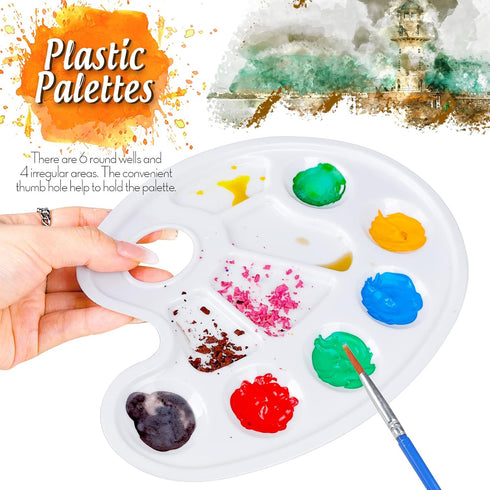 FANDAMEI Oval Paint Palette Tray, Plastic Paint Tray Palette, Painting Palette, Paint Tray Palettes Paint Pallets with Thumb Hole for Adults & Kid...