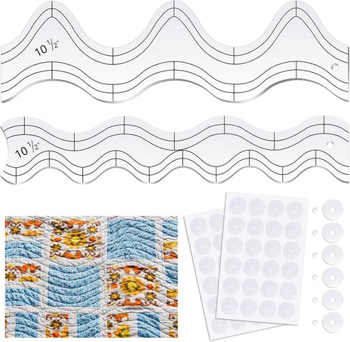 2 Pcs Wave Edge Waves Ruler Acrylic Quilt Rulers for Quilting 0.2'' Thick Quilting Templates for Machine Non Quilting Motion Quilting Template Rul...