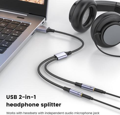 MOSWAG USB Audio Adapter External Sound Card Stereo Cable with Dual TRS 3-Pole 3.5mm Headphone and Microphone Jacks USB to Dual 3.5mm Audio Jack A...