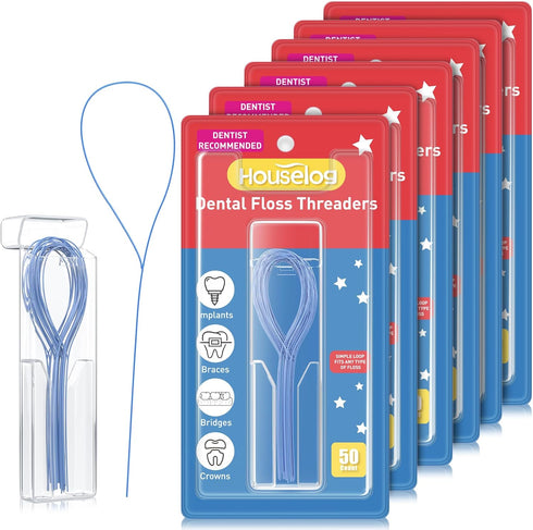 Dental Floss Threader, Deep Clean Floss for Braces, Bridges, Implants 50 Count (Pack of 6)...