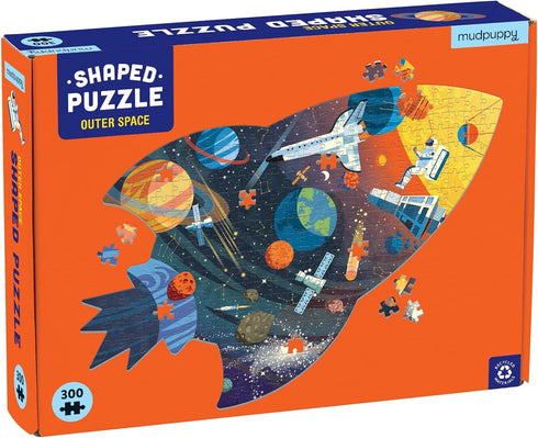 Mudpuppy Outer Space Shaped Scene Puzzle, 300 Pieces, 23”x16” – Ages 7+ - Features a Colorful Scene of Planets, Satellites, Stars and More – Finis...