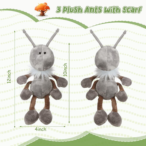 3 Pcs Ant Plush with Scarf Cuddly Stuffed Animal Soft Plush Toy Ants Plush Doll for Birthday Holiday Party Gifts Home Nursery Decorations, 12 Inch...