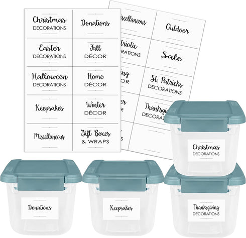 Waterproof Storage Stickers for Organizing Bins and Containers, Preprinted Home, Garage, Basement Organization Labels (20 Pack)...