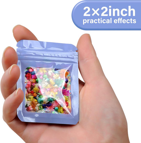 100-pack 2×2 inch mylar bags with clear window holographic resealable sealable packaging zip bag for small bussiness jewelry candy sample food pac...