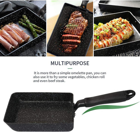 MyLifeUNIT Tamagoyaki Pan, Japanese Omelette Pan Nonstick with Silicone Spatula, Square Egg Pan 7 x 5 inches, Black...