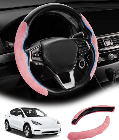 2Pcs Steering Wheel Cover Anti-Skid Segmented Car Accessories for Girls and Women?Leather Universal Fit Car Steering Wheel Cover (Pink)...