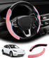 2Pcs Steering Wheel Cover Anti-Skid Segmented Car Accessories for Girls and Women?Leather Universal Fit Car Steering Wheel Cover (Pink)...