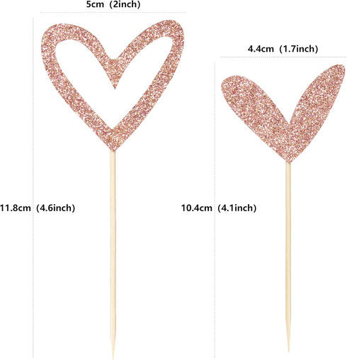 24 PCS Rose Gold Glitter Heart Cupcake Toppers Cute Design Love Cupcake Toppers for Wedding Bridal Anniversary Baby Shower Party Decorations Suppl...