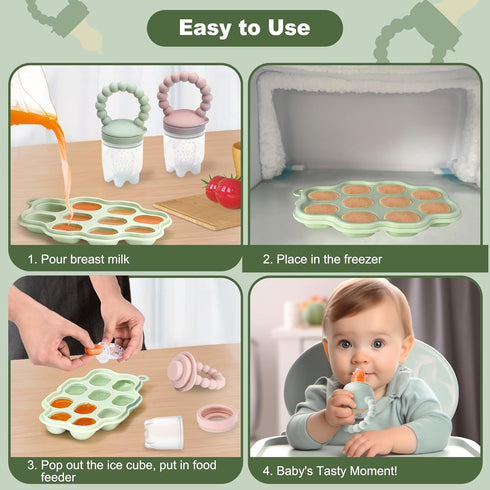 Breastmilk Popsicle Mold & Baby Fruit Feeder Pacifier with Teething Mitten, 3 Extra Nipples and Storage Bag, BPA Free, Dishwasher Safe, Ideal for ...