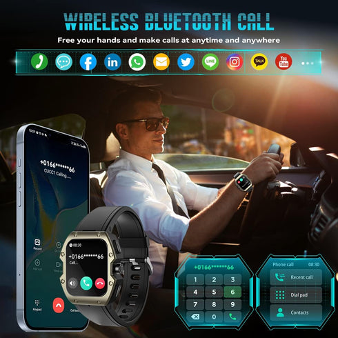 Smart Watches for Men?Make/Answer Call? 1.91" Curved Screen 5ATM Waterpoof Military Fitness Tracker Smart Watch for Android iOS Phones Heart Rate ...
