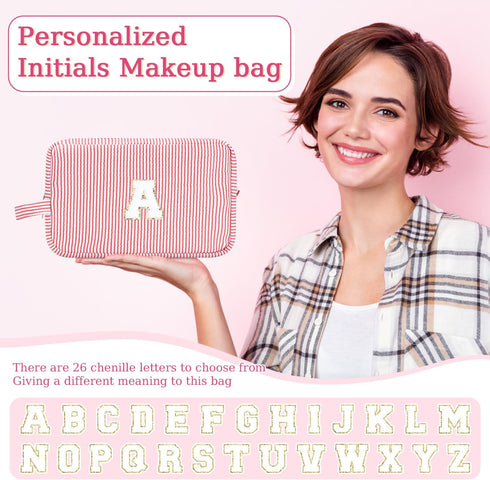 Etercycle Large Makeup Bag, Personalized Initial Cute Pink Makeup Case Bag Cosmetic Large Toiletry Make Up Bags With Zippered Inside Pocket L...