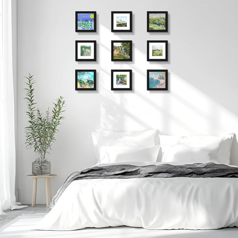 Golden State Art, 6x6 Square Picture Frame - Solid Wood with Real Glass - Display Picture 4x4 with Mat or 6x6 without Mat - Black Photo Frame for ...