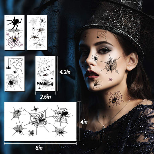 Halloween Makeup Face Temporary Tattoos - Halloween Spider Witch Costume for Women Kids Adults Men Web Stickers| Scary Black Fake Spiderweb Eye Bo...