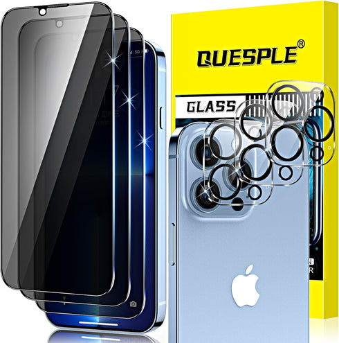 [3+3 Pack Privacy Screen Protector for iPhone 13 Pro Max 6.7 inch + Camera Lens Protector, 9H Anti-Spy Tempered Glass, Easy Installation, High Sen...
