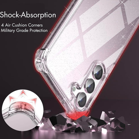 KIOMY Clear Glitter Case for Samsung Galaxy S23 5G, Shockproof Bumper Protective Cover Flexible TPU Raised Bezel Hybrid Design Slim Fit with Airba...