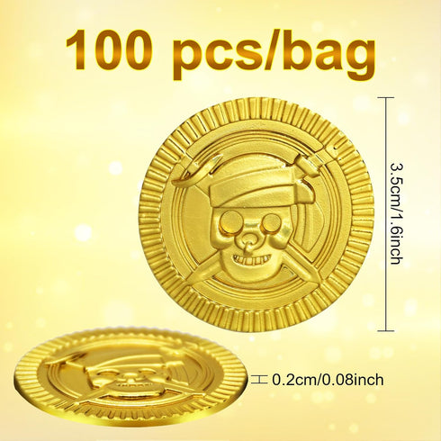 100 Pieces Pirate Gold Coins Set - Plastic Play Fake Golden Coin Bulk for Kids, Pirate Themed Treasure Hunt Toys Party Favors, St. Patrick's Day D...