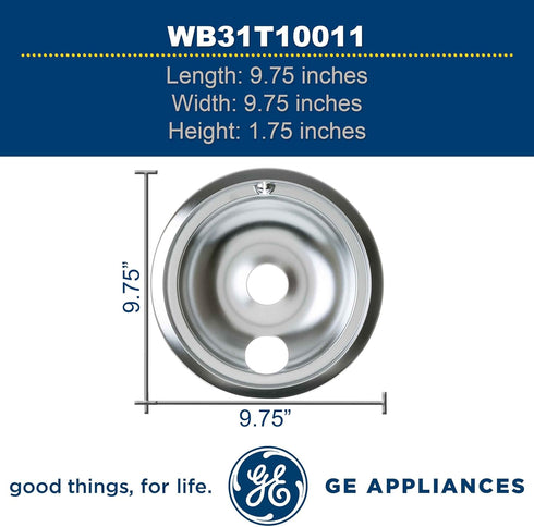 GE WB31T10011 Genuine OEM 8" Burner Drip Bowl (Chrome) for GE Electric Ranges