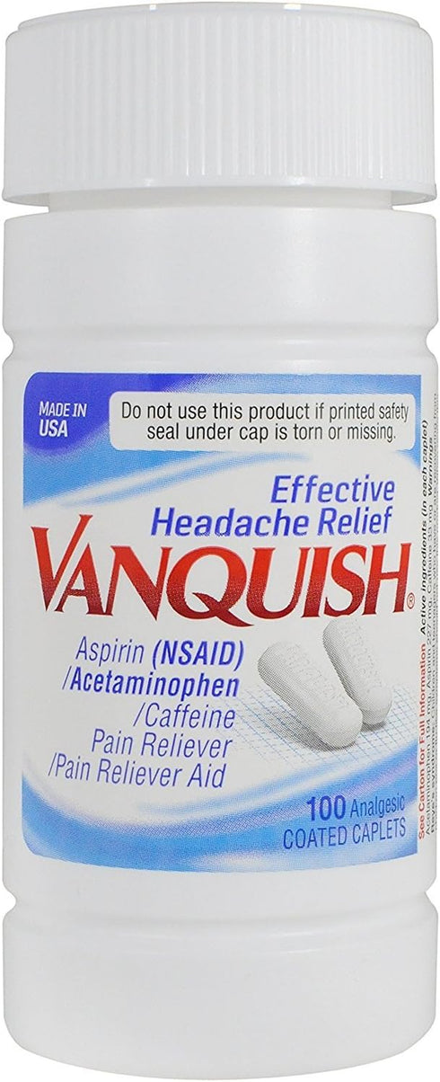 Vanquish Headache Relief, Acetaminophen, Aspirin, Caffeine, 100 Caplets...