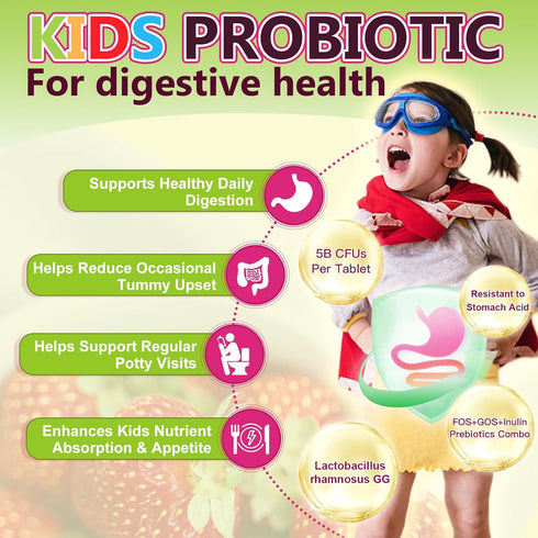 Kids Probiotic - 5 Billion CFUs Probiotics + Prebiotics For Kids Digestive Health, Immune Support & Appetite Booster, Kids Oral Probiotics For Tee...